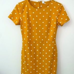Mustard Polka Dot Casual Dress | below the knee | Old Navy